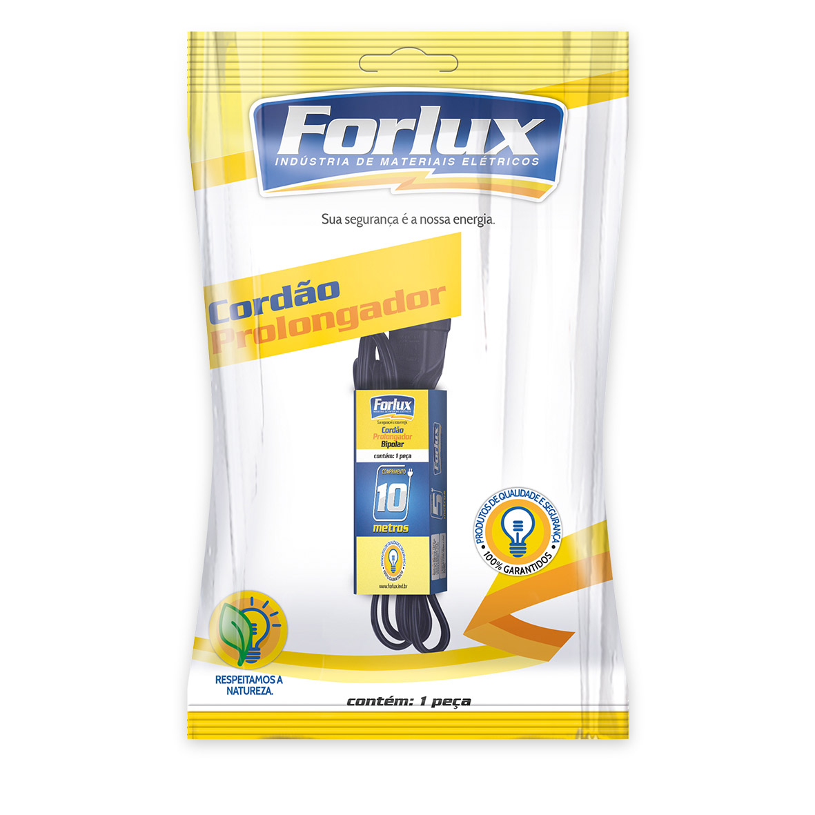 Extensão Cordão Prolongador Preto 10 Metros 2P 10A 250V Forlux